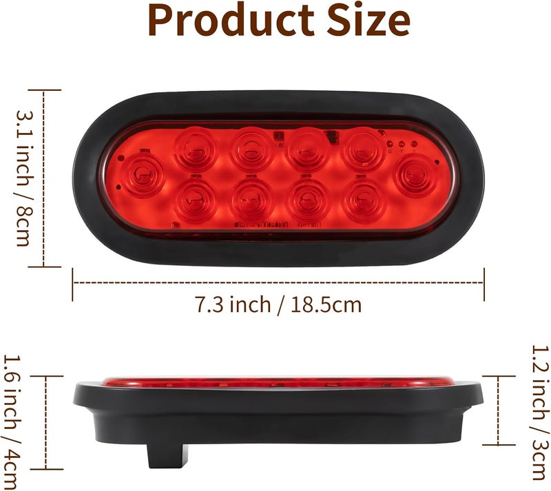 RUNHWEE 6" Oval LED Trailer Lights Kit, 4PCS Waterproof Stop/Turn/Brake Tail Lights with 10 LED Markers for Truck, RV, Boat, Trailer (Red) DOT Compliant - Image 2